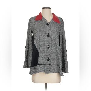Ali Miles Asymmetrical Black and White Jacket with Red Collar